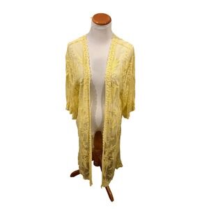 Vince Camuto Yellow Lace Overlay Duster Kimono Cardigan Sheer Womens One Size‎